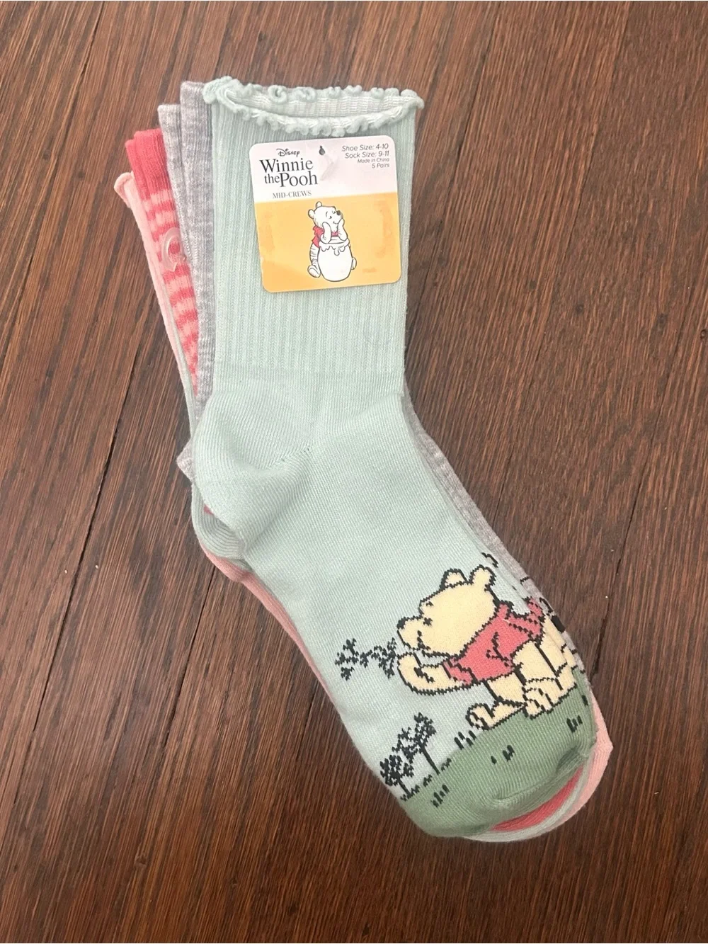 Pack of 5 Disney Winnie the Pooh Socks with Ruffle Cuff and Printed Design